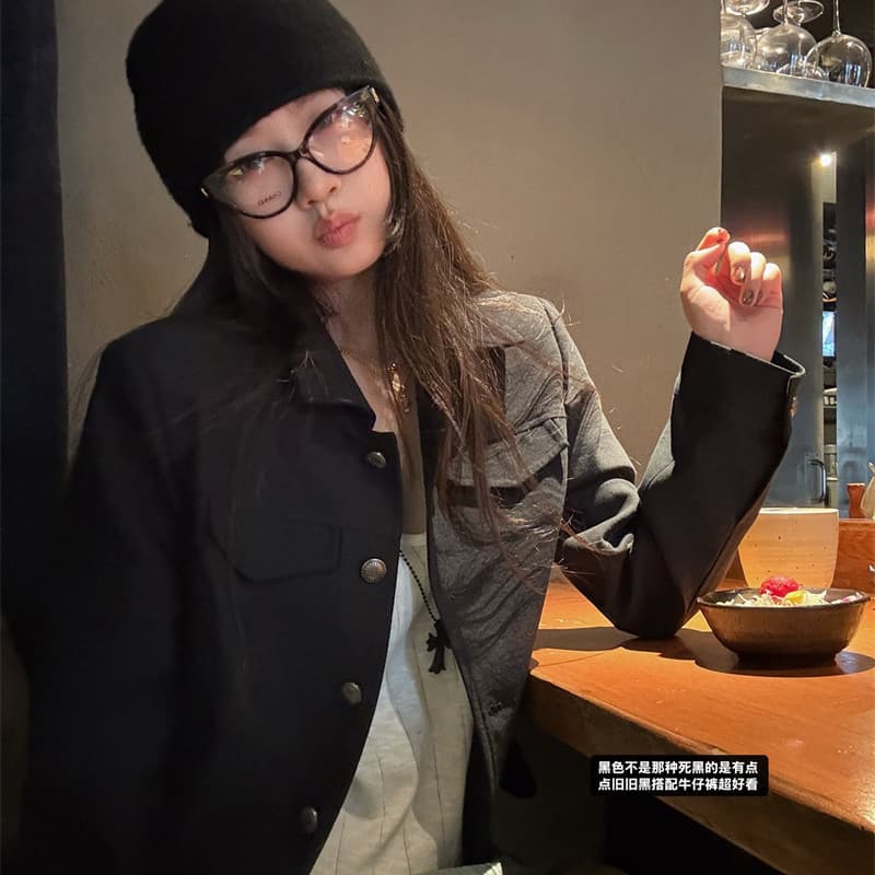 한 부서 폴로 칼라 이른 가을 짧은 여성 코트 이미지 4