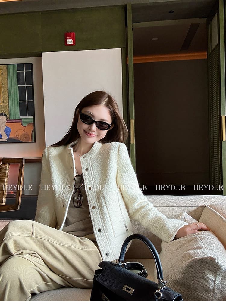 검은 콩 흠 질감 오래된 돈 질감 센스 스탠드 칼라 작은 샤넬 스타일 여성 코트 상세 이미지 17