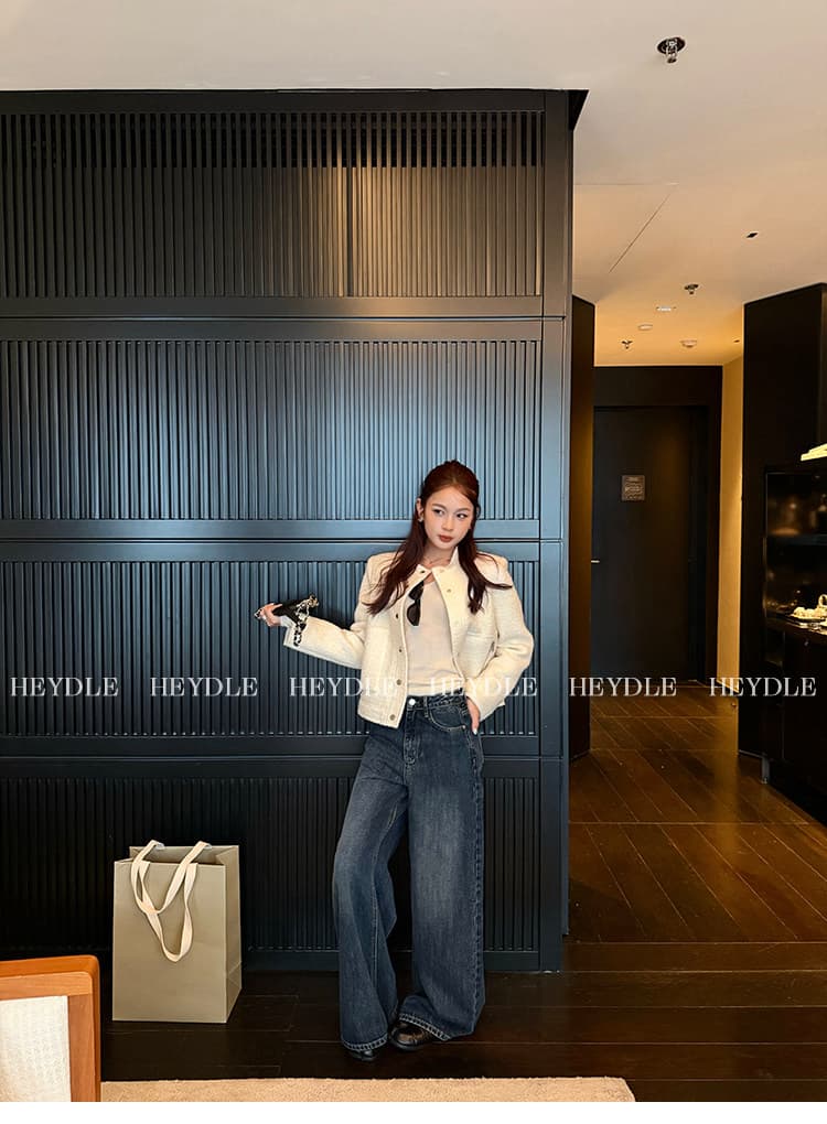 검은 콩 흠 질감 오래된 돈 질감 센스 스탠드 칼라 작은 샤넬 스타일 여성 코트 상세 이미지 20