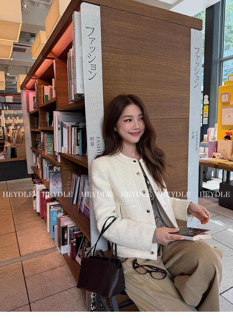 검은 콩 흠 질감 오래된 돈 질감 센스 스탠드 칼라 작은 샤넬 스타일 여성 코트 상세 이미지 31