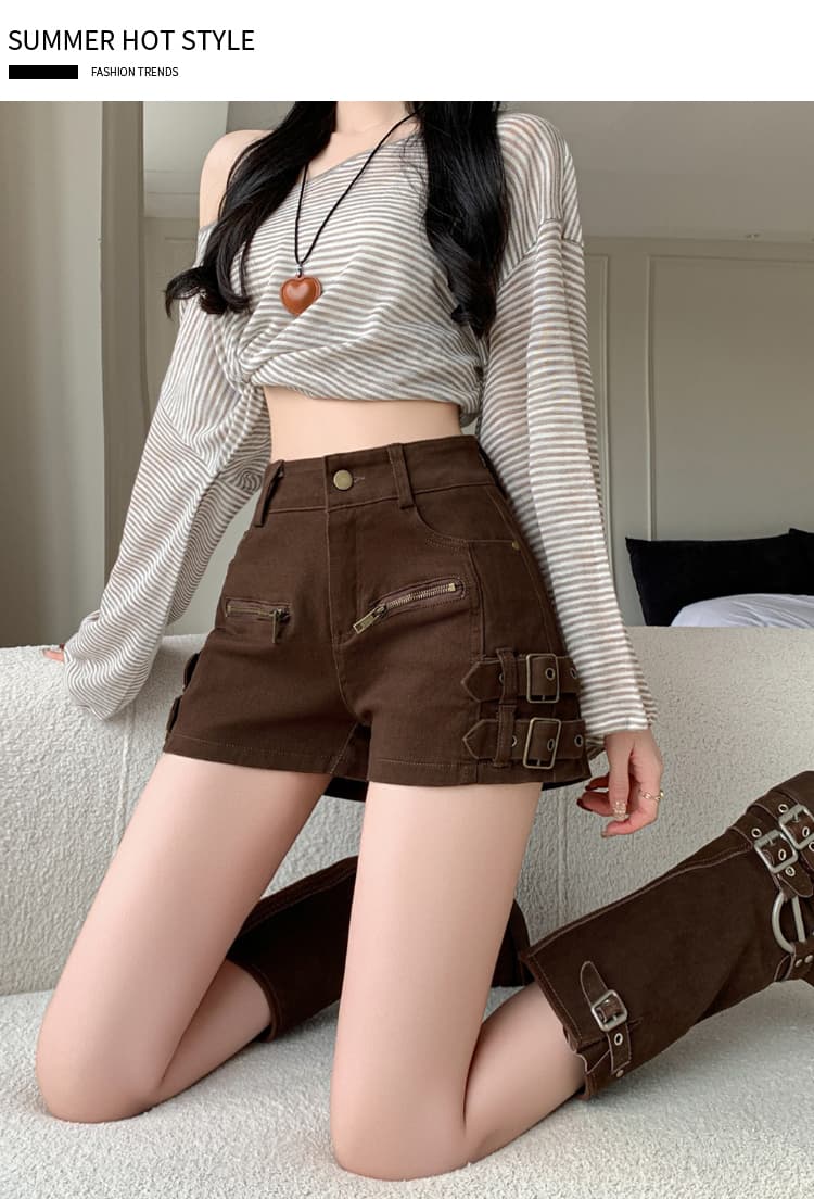 실사 아메리칸 레트로 워크웨어 데님 반바지 여성 봄 여름 새로운 몸매 가꾸기 슬림해 보이는 신축성 타이트 스커트 핫 바지 상세 이미지 18