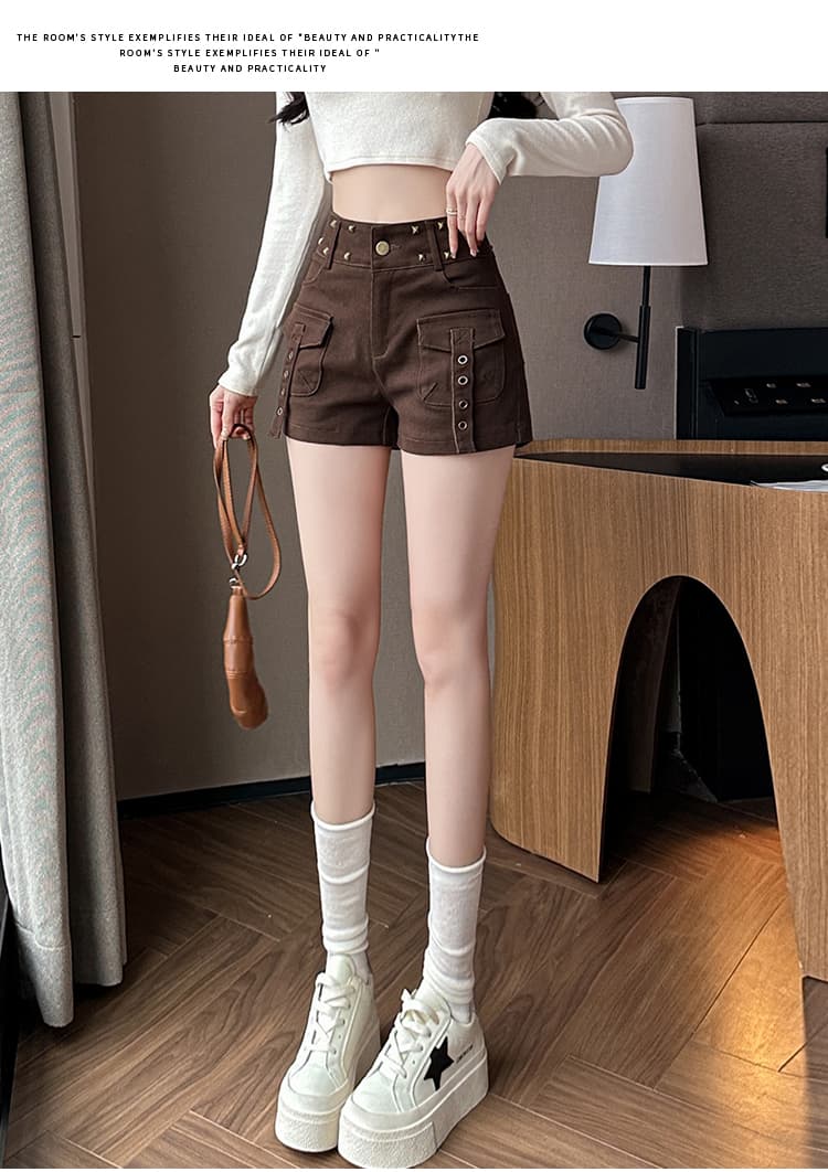 실사 봄 여름 새로운 아메리칸 레트로 품격 연령 감소 징 핫걸 하이웨이스트 워시 물 데님 넓은 다리가 짧다. 바지 핫 바지 상세 이미지 25