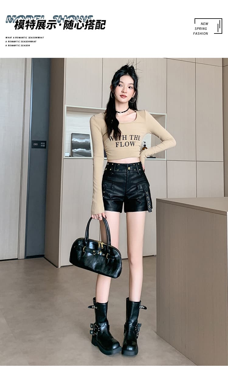 실사 펑크 바람 세련된 핫 바지 좋은 품질 워시 물 pu 가죽 반바지 핫걸 징 타이트 스커트 몸매 가꾸기 앵클 부츠 도서관 상세 이미지 11