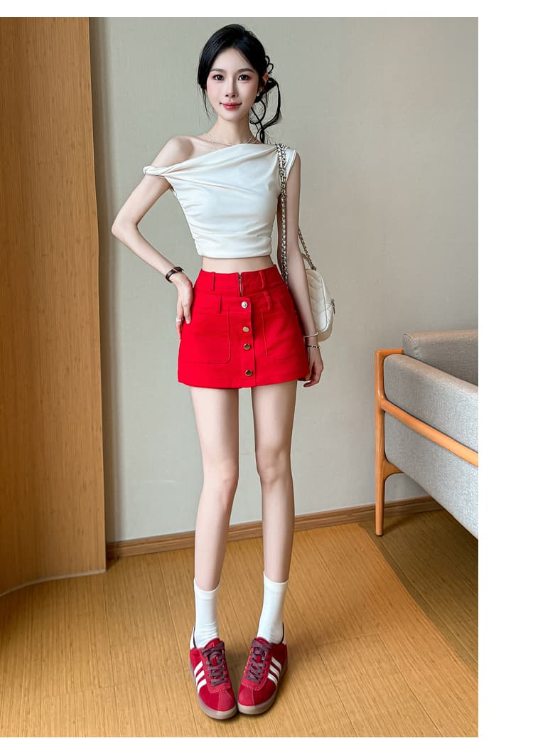 실사 디자인 센스 워크웨어 데님 반신 스커트 하이웨이스트 신축성 타이트 스커트 미니 스커트 바지 워시 물 노출 방지 A라인 스커트 상세 이미지 16