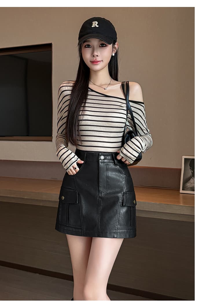 실사 가을 겨울철 차가운 센스 기능 바람 실용적인 주머니 검정색 한 마디 타이트 스커트 pu 워시 물 미니 스커트 반신 스커트 여성 상세 이미지 12