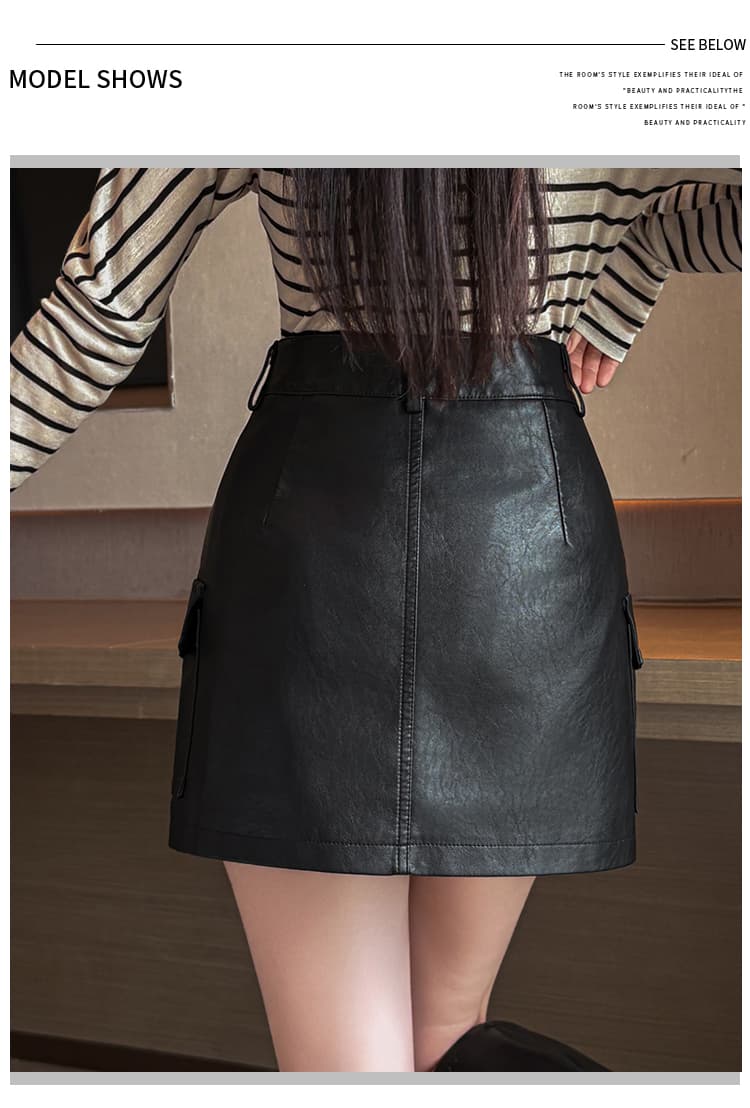 실사 가을 겨울철 차가운 센스 기능 바람 실용적인 주머니 검정색 한 마디 타이트 스커트 pu 워시 물 미니 스커트 반신 스커트 여성 상세 이미지 19
