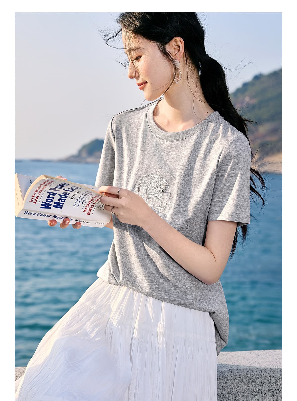 지 코끼리 럭키 품격 낭만주의 자수 비즈 박기 디자인 한 부서 슬림해 보이는 반팔 여름 티셔츠 맨위 상세 이미지 3