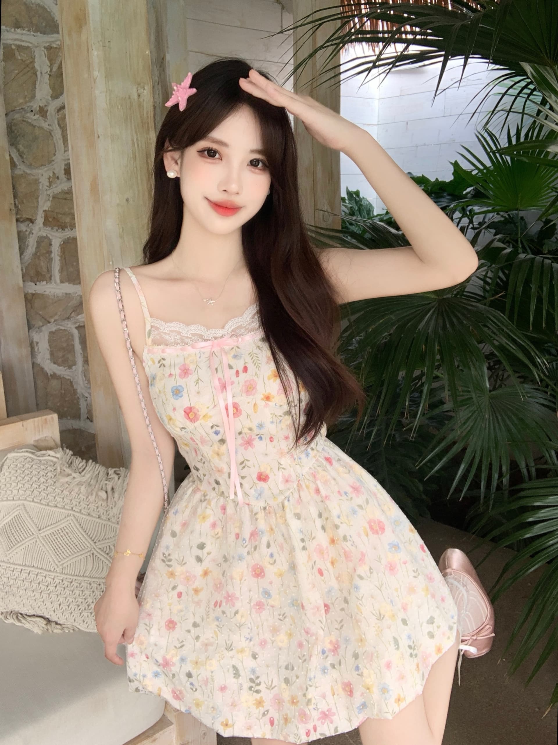 빅 사이즈 꽃 리플 달콤한 차 이른 봄 휴가 바람 요정 센스 자수 꽃무늬 슬립 마이크로 지방 표지 고기 드레스 한푸 상세 이미지 7