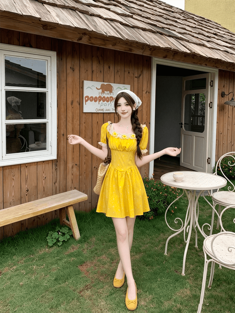 실사 빅 사이즈 여성 의류 프랑스식 황색 여성 드레스 여름 새로운 휴가 바람 고급 센스 하이웨이스트 슬림해 보이는 롱 스커트 상세 이미지 11