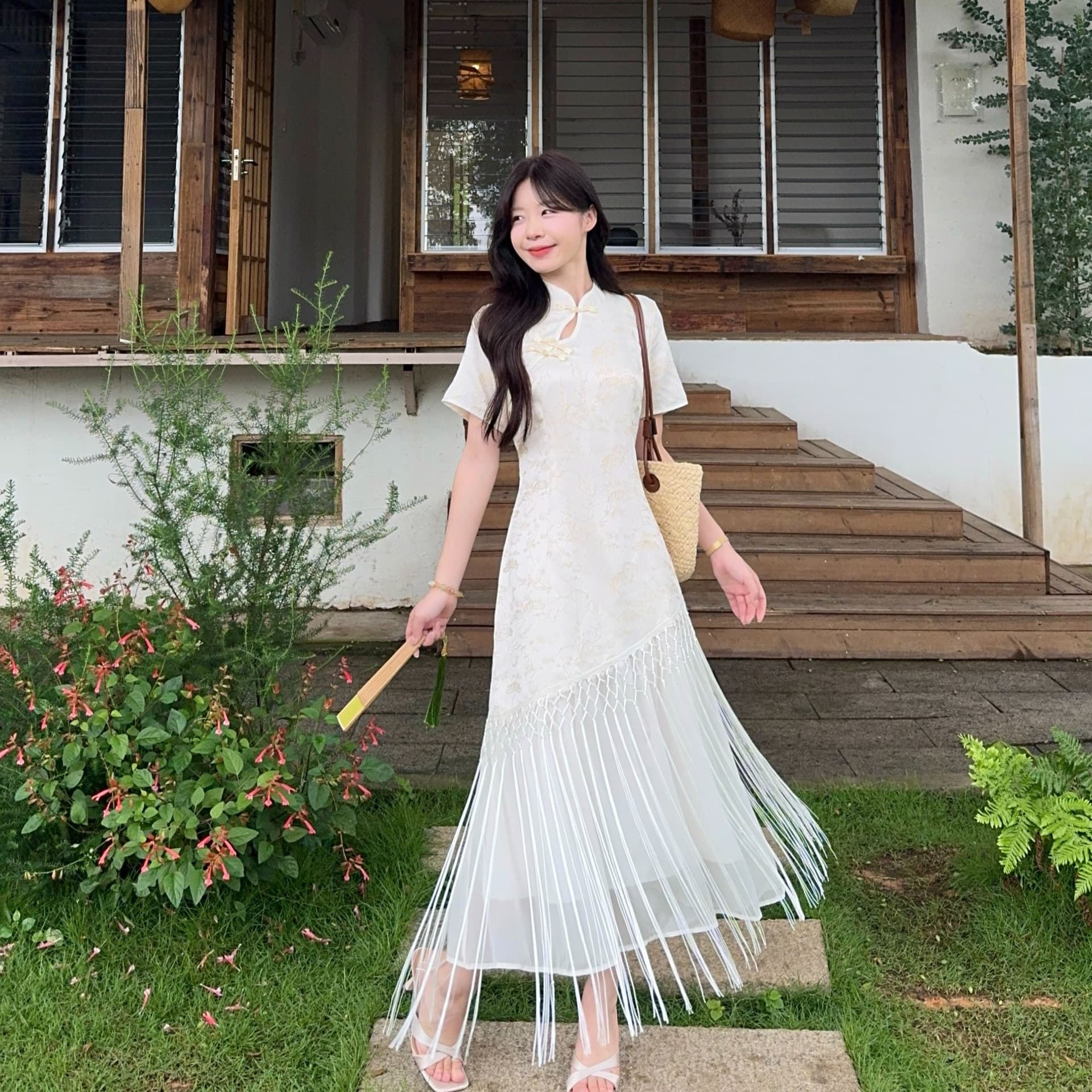 새로운 중식 스탠드 칼라 단추 자카드 치파오 롱 스커트 빅 사이즈 지방 mm 국풍 몸매 가꾸기 아름다운 술 품격 드레스 이미지 5