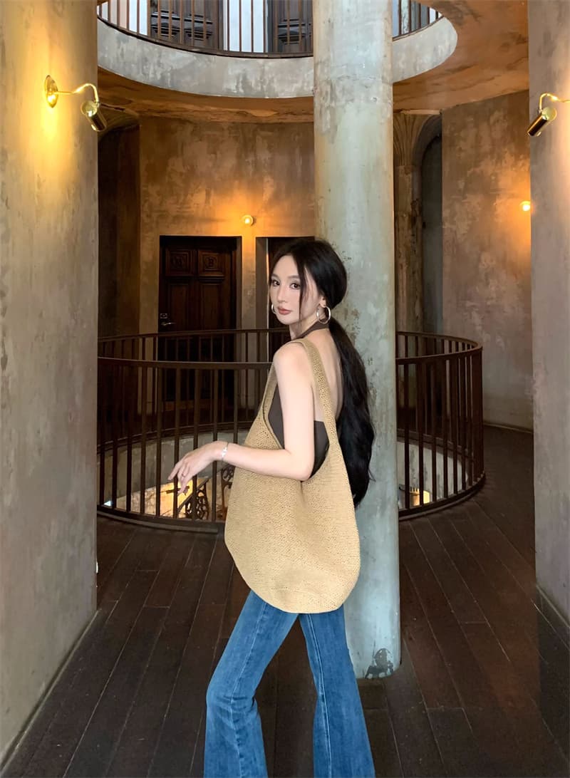 실사 정가 순수한 욕망 품격 섹시함 핫걸 행침 목 불규칙 백리스 단색 조끼 맨위 상세 이미지 10