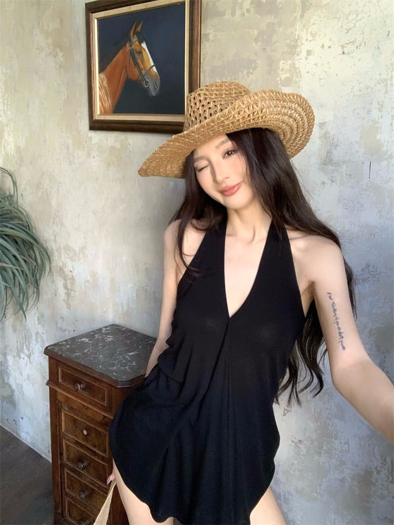 실사 정가 순수한 욕망 품격 섹시함 핫걸 행침 목 불규칙 백리스 단색 조끼 맨위 상세 이미지 26