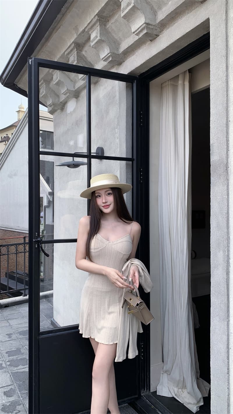 실사 정가 디자인 센스 품격 섹시함 핫걸 튜브탑 슬립 드레스 오픈 가디건 세트