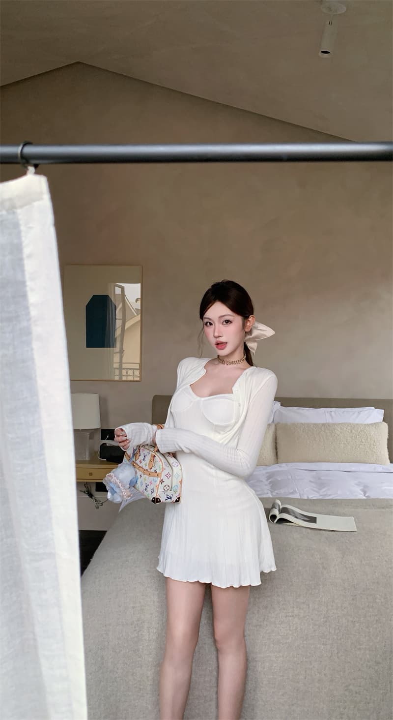 실사 정가 디자인 센스 품격 섹시함 핫걸 튜브탑 슬립 드레스 오픈 가디건 세트 상세 이미지 17