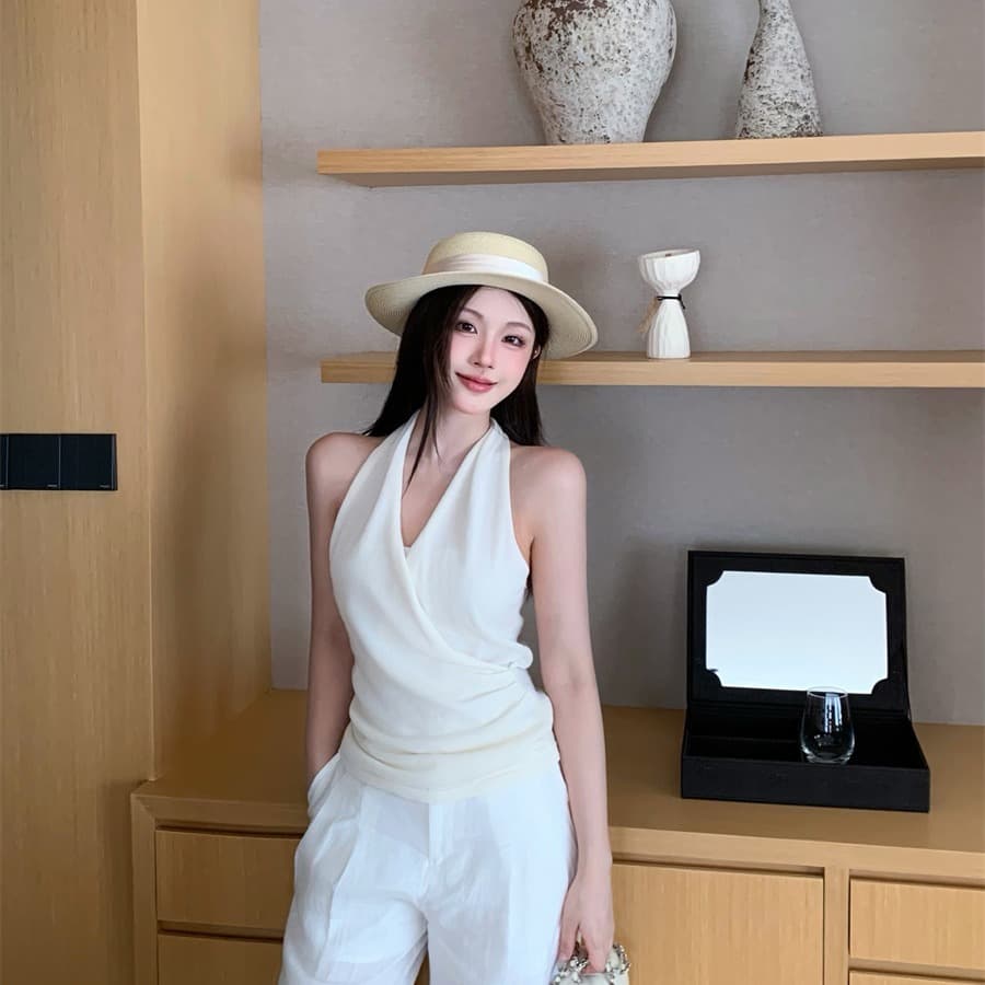 실사 정가 오래된 돈 바람 디자인 센스 품격 니트 행침 목 조끼 맨위 다용도 넓은 다리 길이 바지 세트 이미지 5