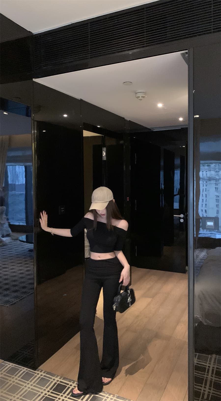 실사 정가 섹시함 핫걸 오프숄더 맨위 나팔 긴 바지 패션 세트 슬림해 보이는 투피스 세트 상세 이미지 2