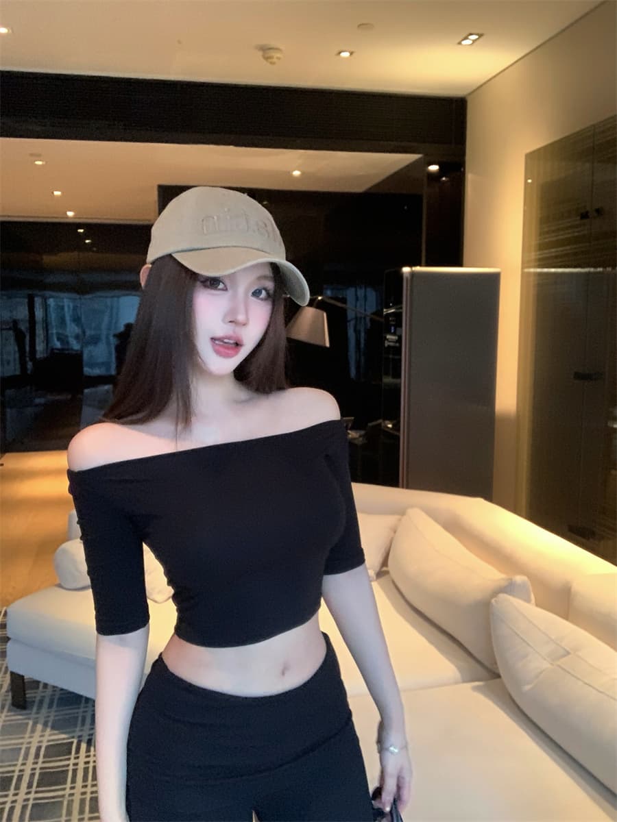 실사 정가 섹시함 핫걸 오프숄더 맨위 나팔 긴 바지 패션 세트 슬림해 보이는 투피스 세트 상세 이미지 11