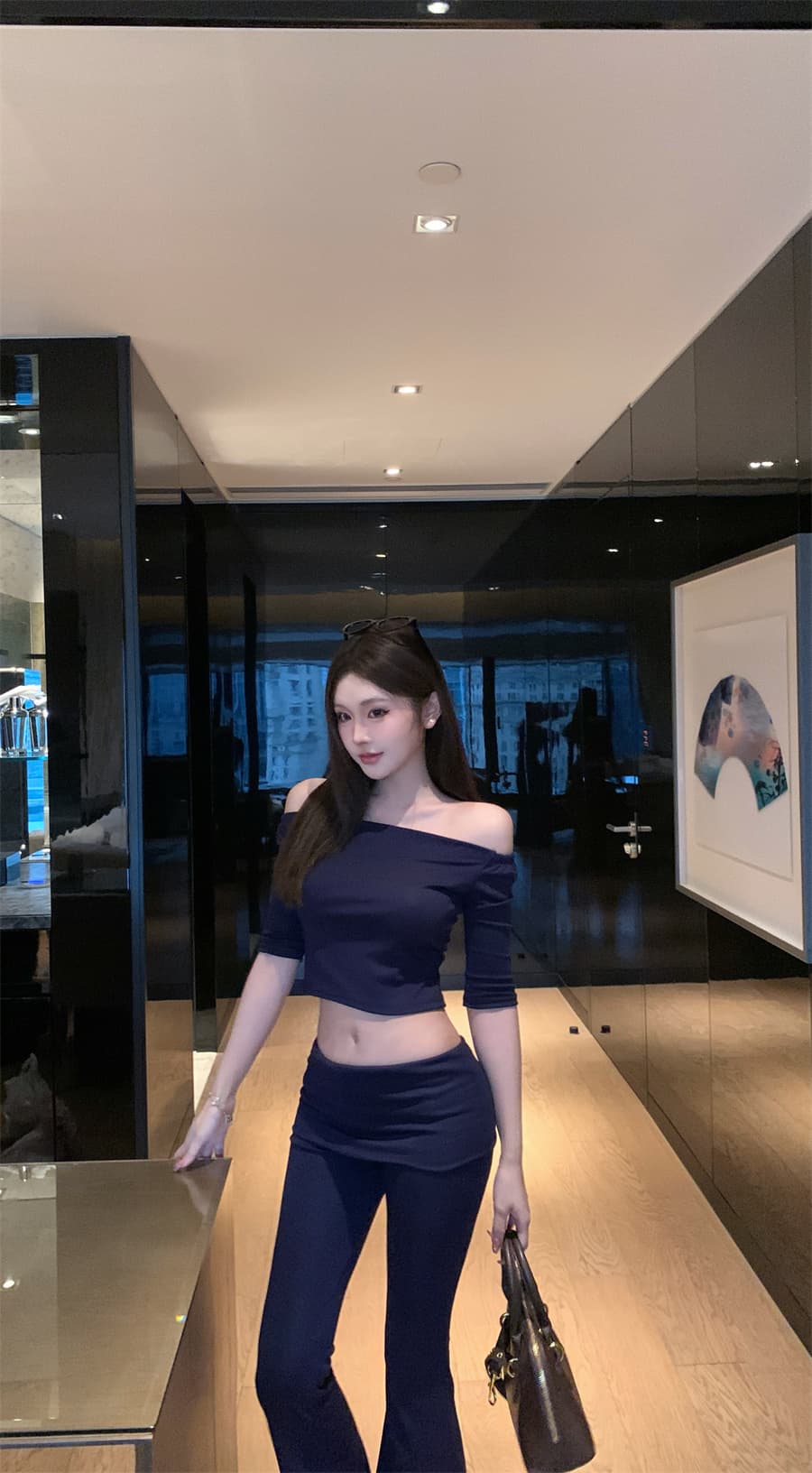 실사 정가 섹시함 핫걸 오프숄더 맨위 나팔 긴 바지 패션 세트 슬림해 보이는 투피스 세트 상세 이미지 14