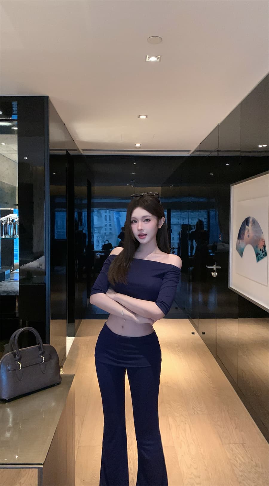 실사 정가 섹시함 핫걸 오프숄더 맨위 나팔 긴 바지 패션 세트 슬림해 보이는 투피스 세트 상세 이미지 19