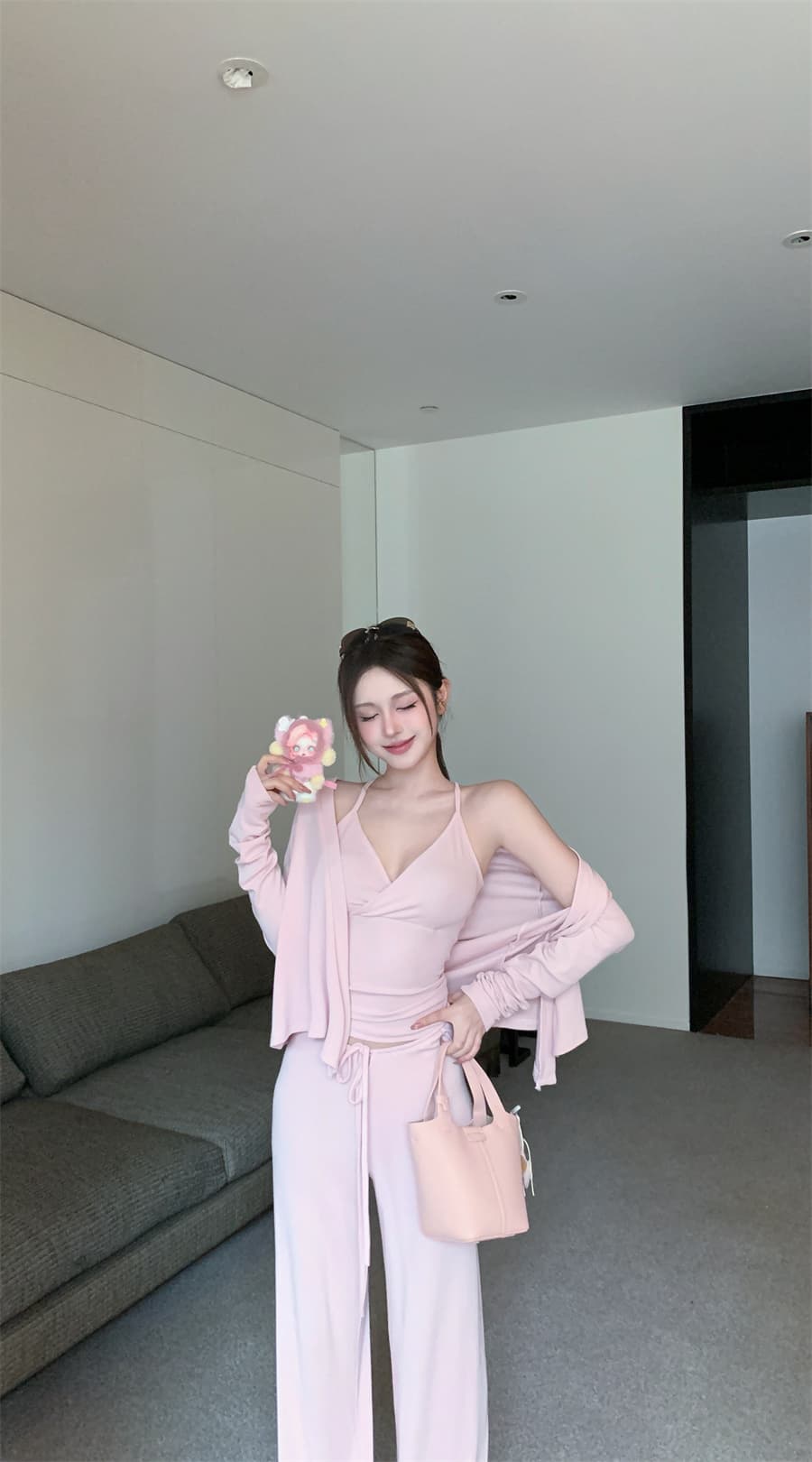 실사 정가 프라임 연 수리 용량 세트 느슨함 센스 오픈 가디건 슬립 캐주얼 바지 3종 세트 세트 상세 이미지 8