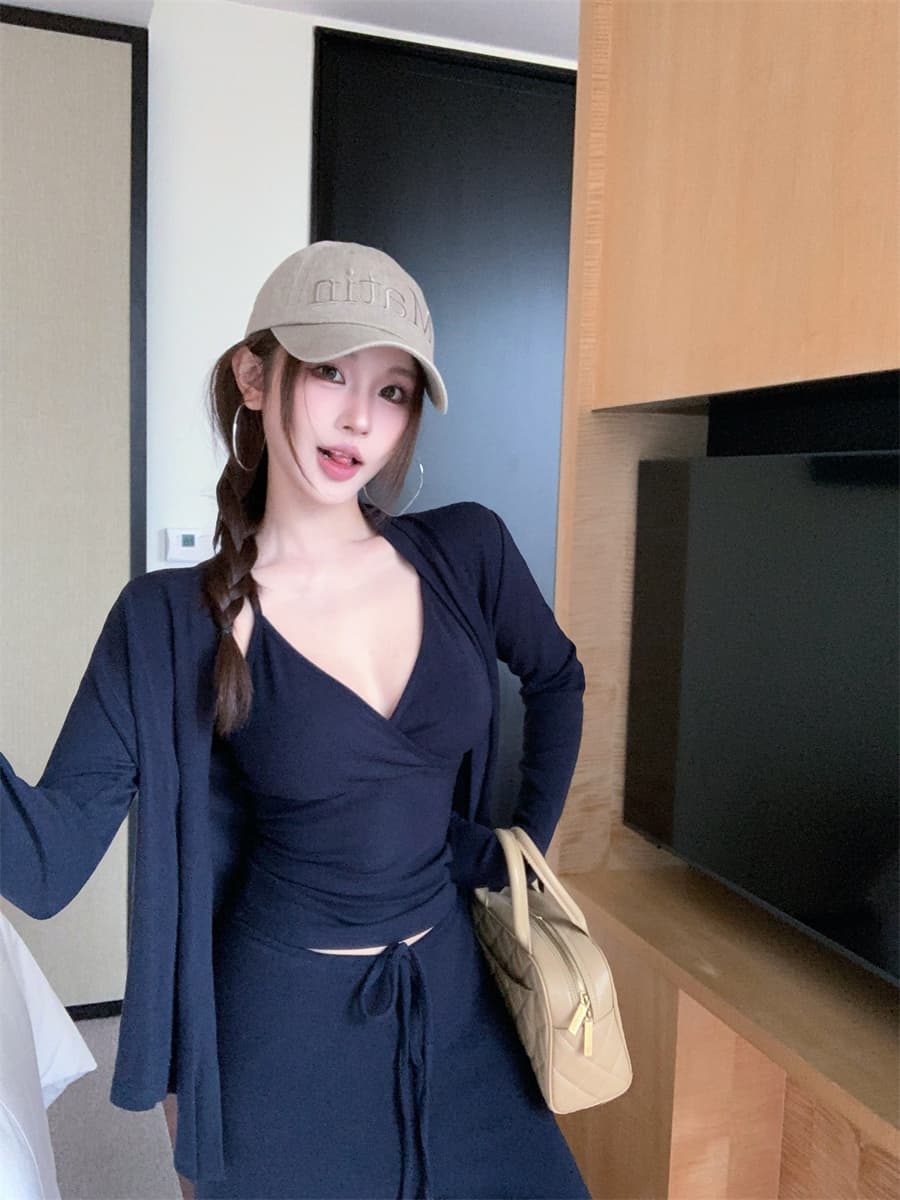실사 정가 프라임 연 수리 용량 세트 느슨함 센스 오픈 가디건 슬립 캐주얼 바지 3종 세트 세트 상세 이미지 14