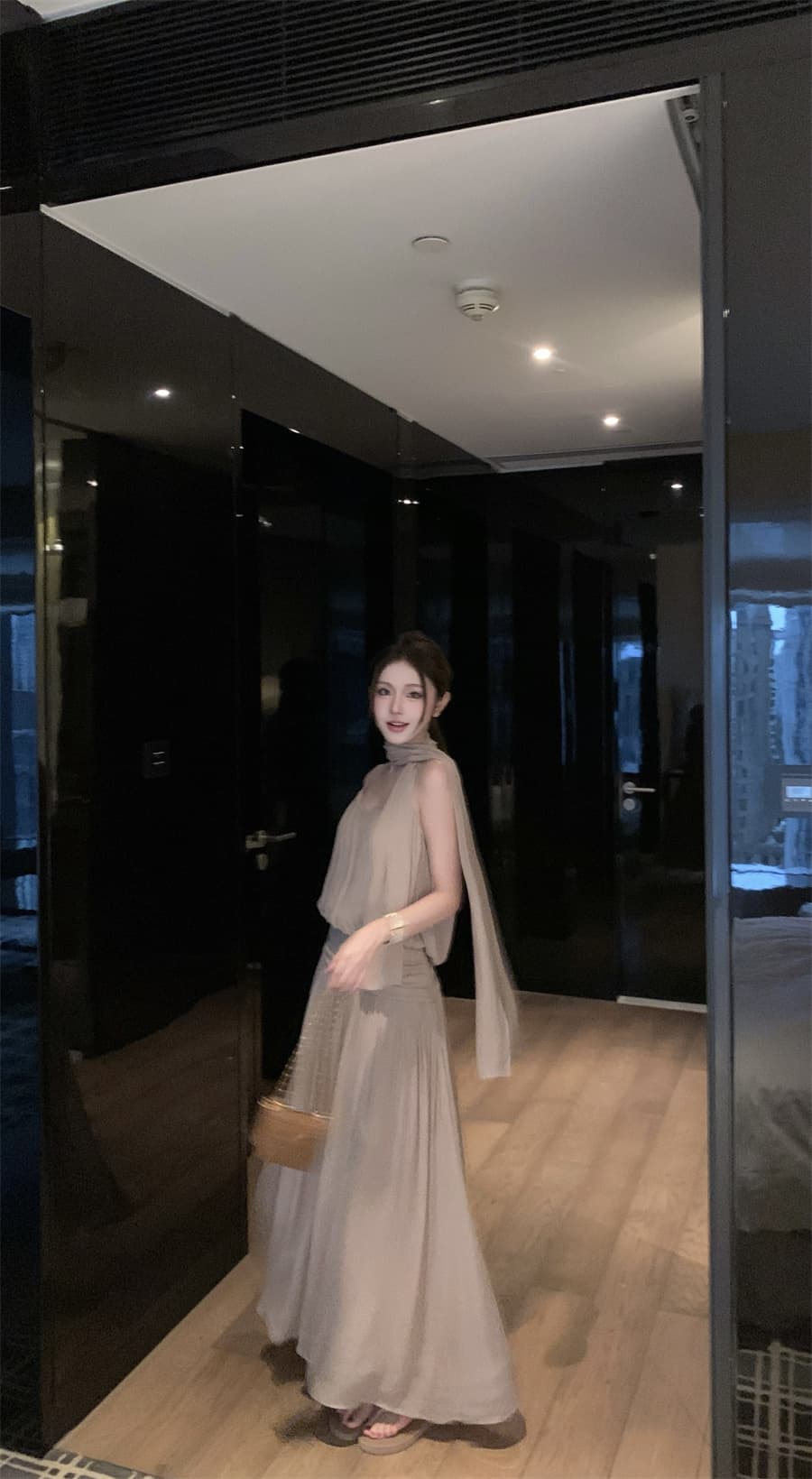 실사 정가 수퍼 모델 고급 센스 섹시함 핫걸 슬립 반신 치마 세트 경기 리본 상세 이미지 11
