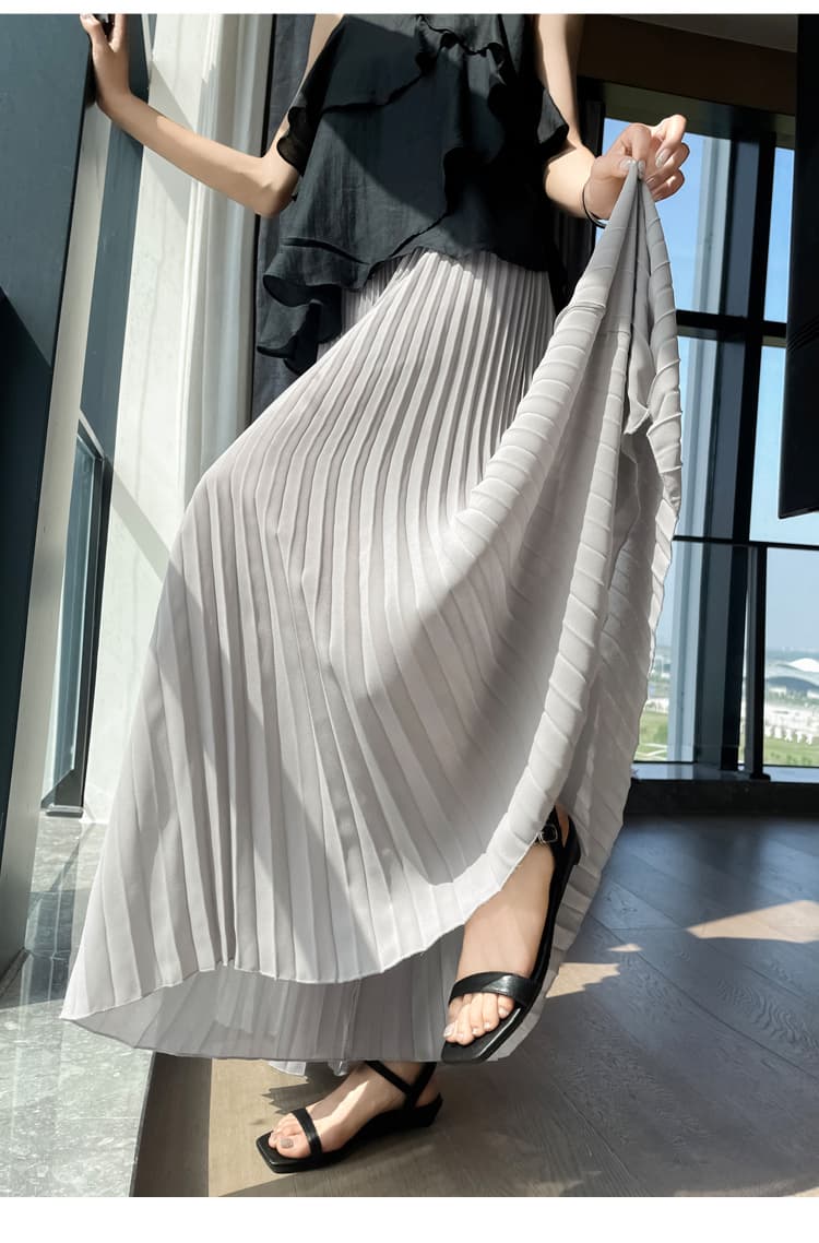 실사 2026 여름 새로운 무거운 작업 플리츠 쉬폰 와이드 레그 팬츠 치마 긴 바지 소녀 다용도 통기성 상세 이미지 27