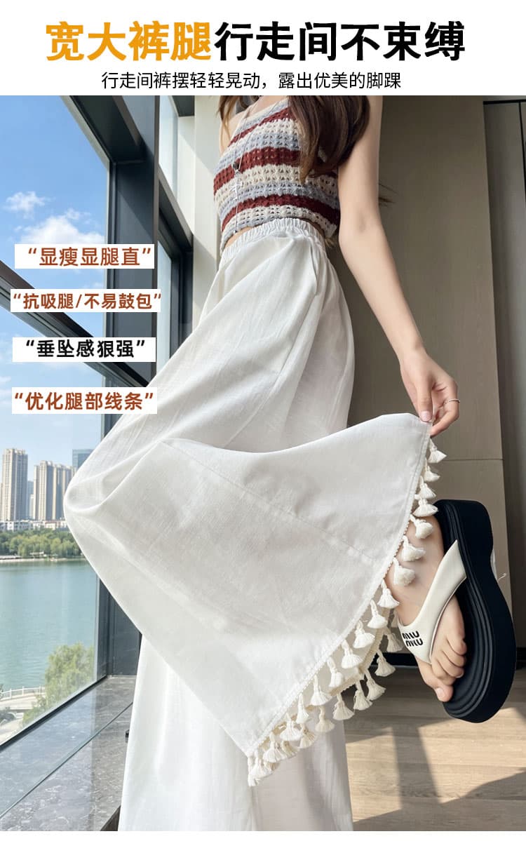 실사 2026 여름 새로운 마 트루 컬러 캐주얼 와이드 레그 팬츠 소녀 면 린넨 바지 미니멀리즘 다용도 긴 바지 상세 이미지 3