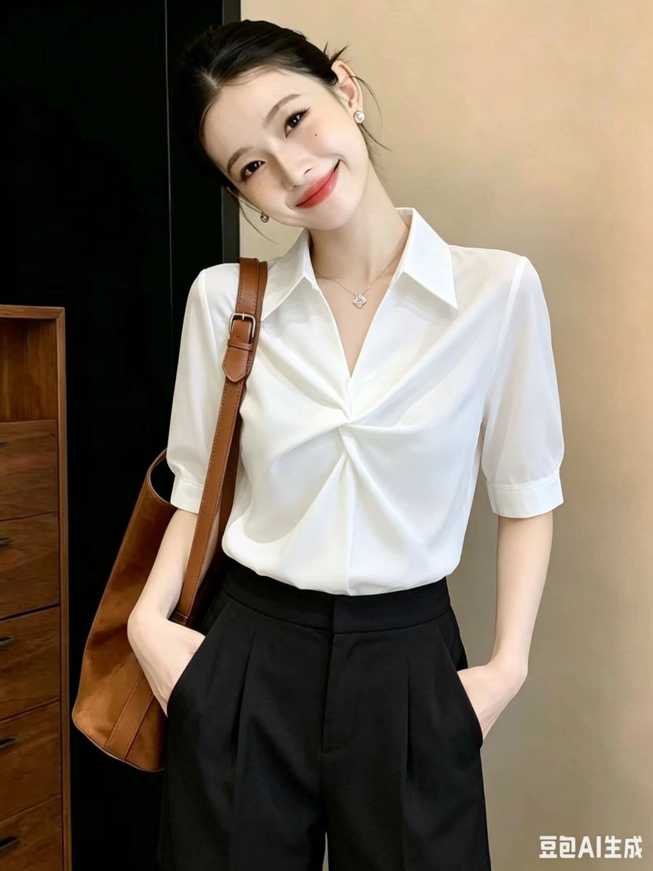품격 V넥 주름 반팔 셔츠 여름 새로운 한국 스타일 패션 외국 가스 디자인 센스 작은 대중 반팔 맨위 상세 이미지 4