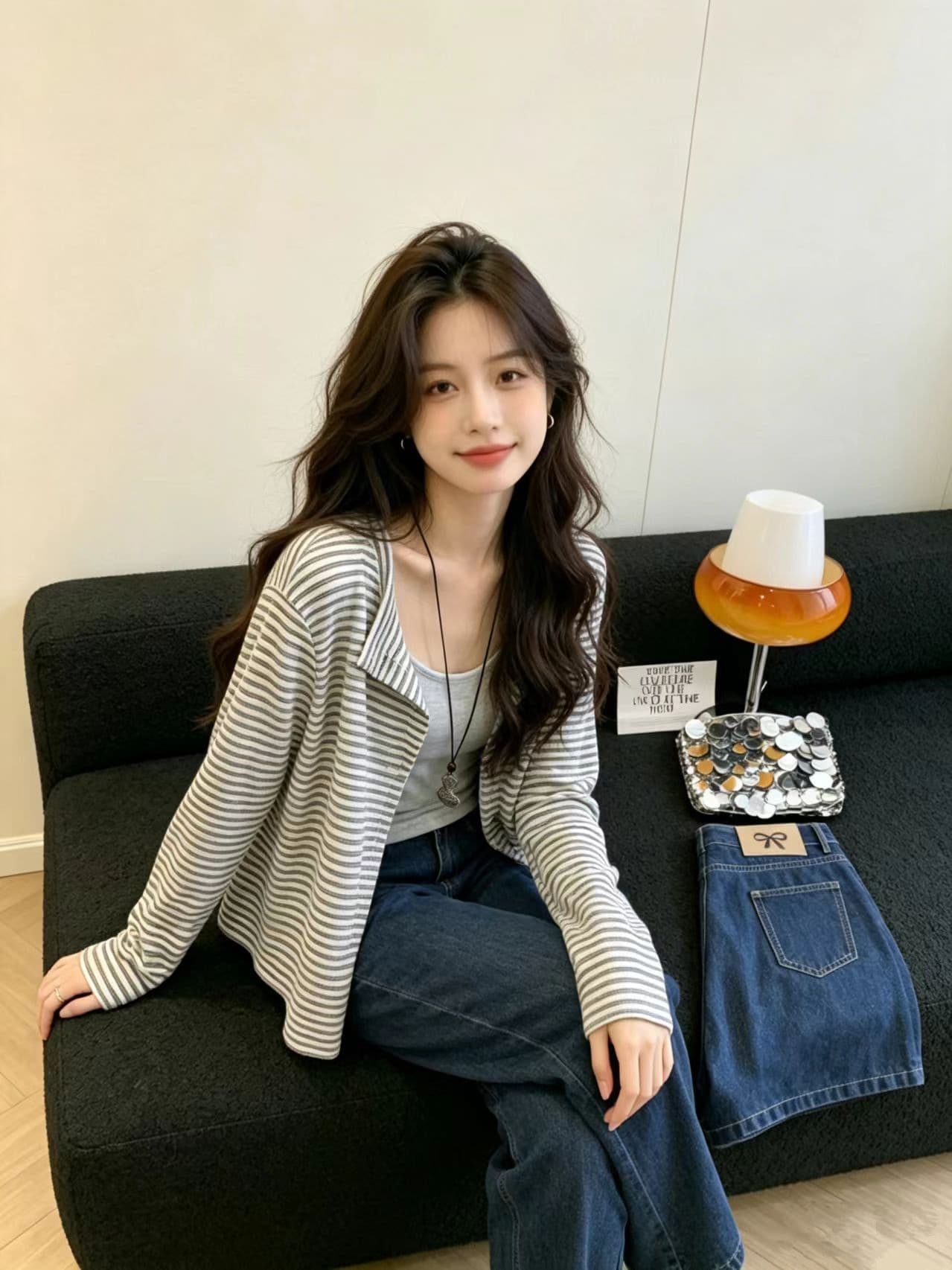 한 부서 페이크 레이어드 스트라이프 긴팔 티셔츠 여성 이른 가을 폴로 칼라 패치워크 기본 셔츠 느긋한 바람 슬림해 보이는 원피스 켜기 상세 이미지 6