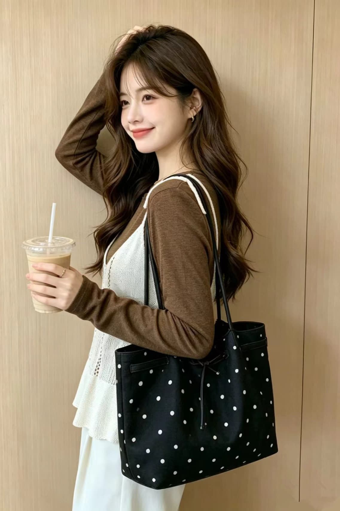 실사 한 부서 이른 가을 느긋한 바람 홀로우 아웃 니트 슬립 세트 라운드 넥 긴팔 만나는 스택 착용 두 조각 여성 세트 이미지 7