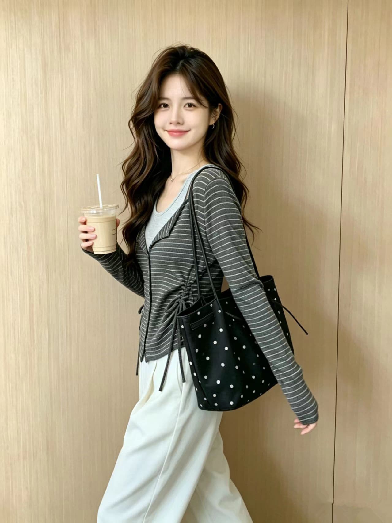 실사 페이크 레이어드 스트라이프 허리 수축 긴팔 맨위 여성 이른 가을 새로운 한 부서 슬림해 보이는 다용도 펌프 로프 기본 셔츠 이미지 5