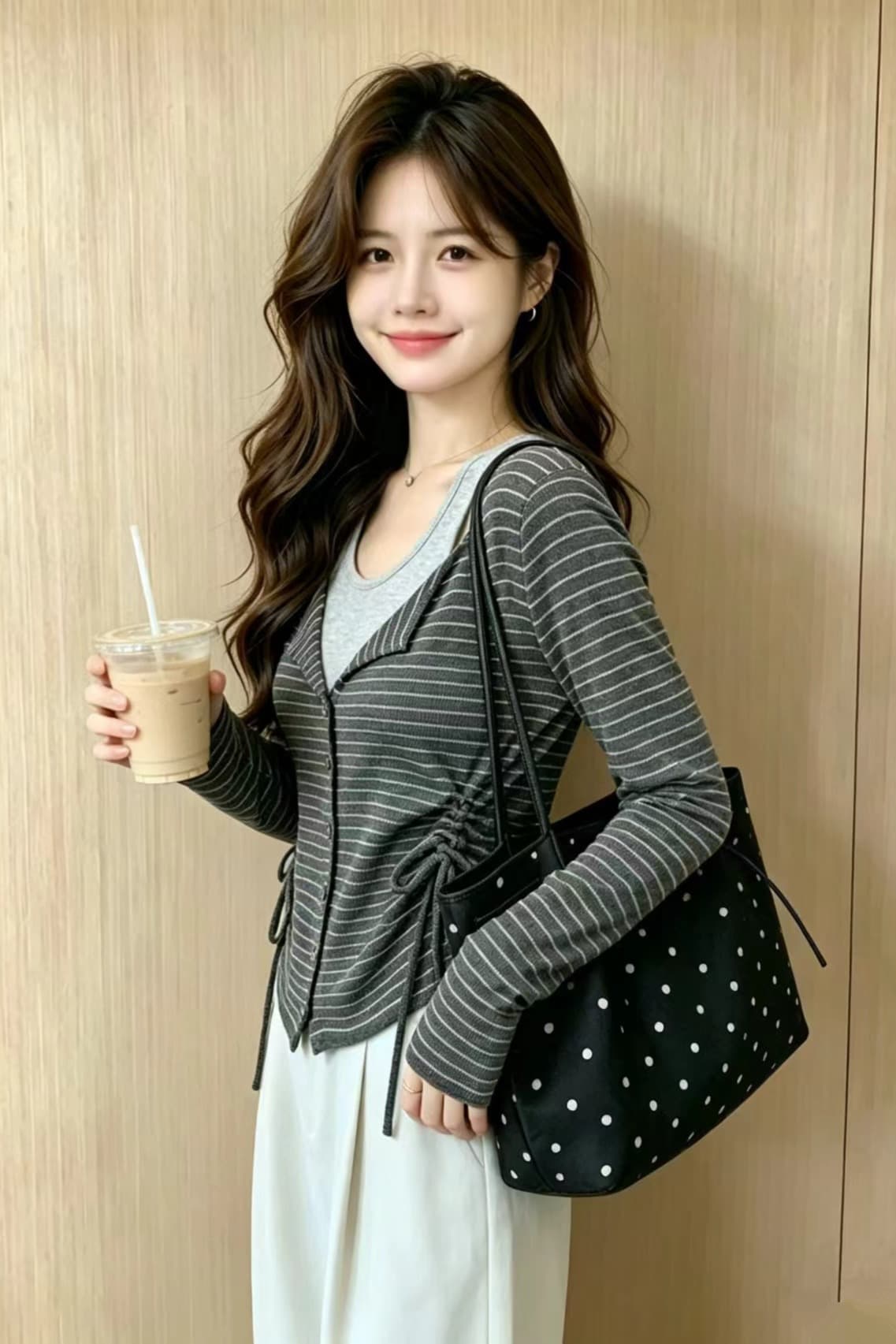 실사 페이크 레이어드 스트라이프 허리 수축 긴팔 맨위 여성 이른 가을 새로운 한 부서 슬림해 보이는 다용도 펌프 로프 기본 셔츠 이미지 7