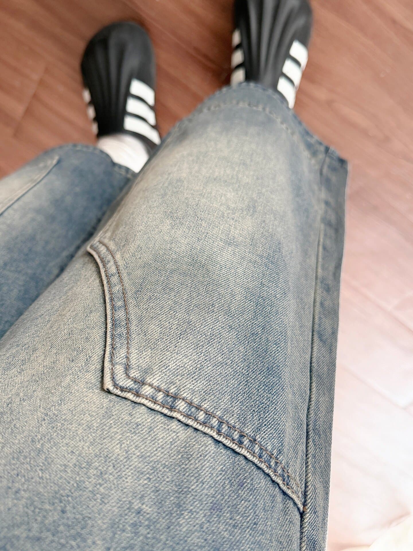 실사 넓은 다리 데님 7부 바지 여성 여름 새로운 빅 사이즈 지방 mm 루즈핏 슬림해 보이는 배 모양 몸 스트레이트 반바지 상세 이미지 13
