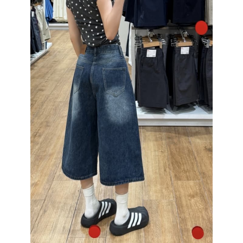 실사 레트로 스트레이트 데님 7부 바지 여성 2026 여름 새로운 지방 mm 빅 사이즈 배 모양 슬림해 보이는 루즈핏 와이드 레그 팬츠 이미지 5