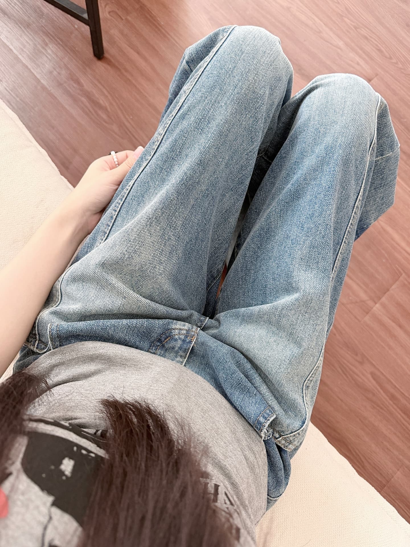 실사 빅 사이즈 레트로 청바지 여성 가을 지방 mm 배 모양 몸 루즈핏 하이웨이스트 슬림해 보이는 스트레이트 와이드 레그 팬츠 어린이 상세 이미지 8