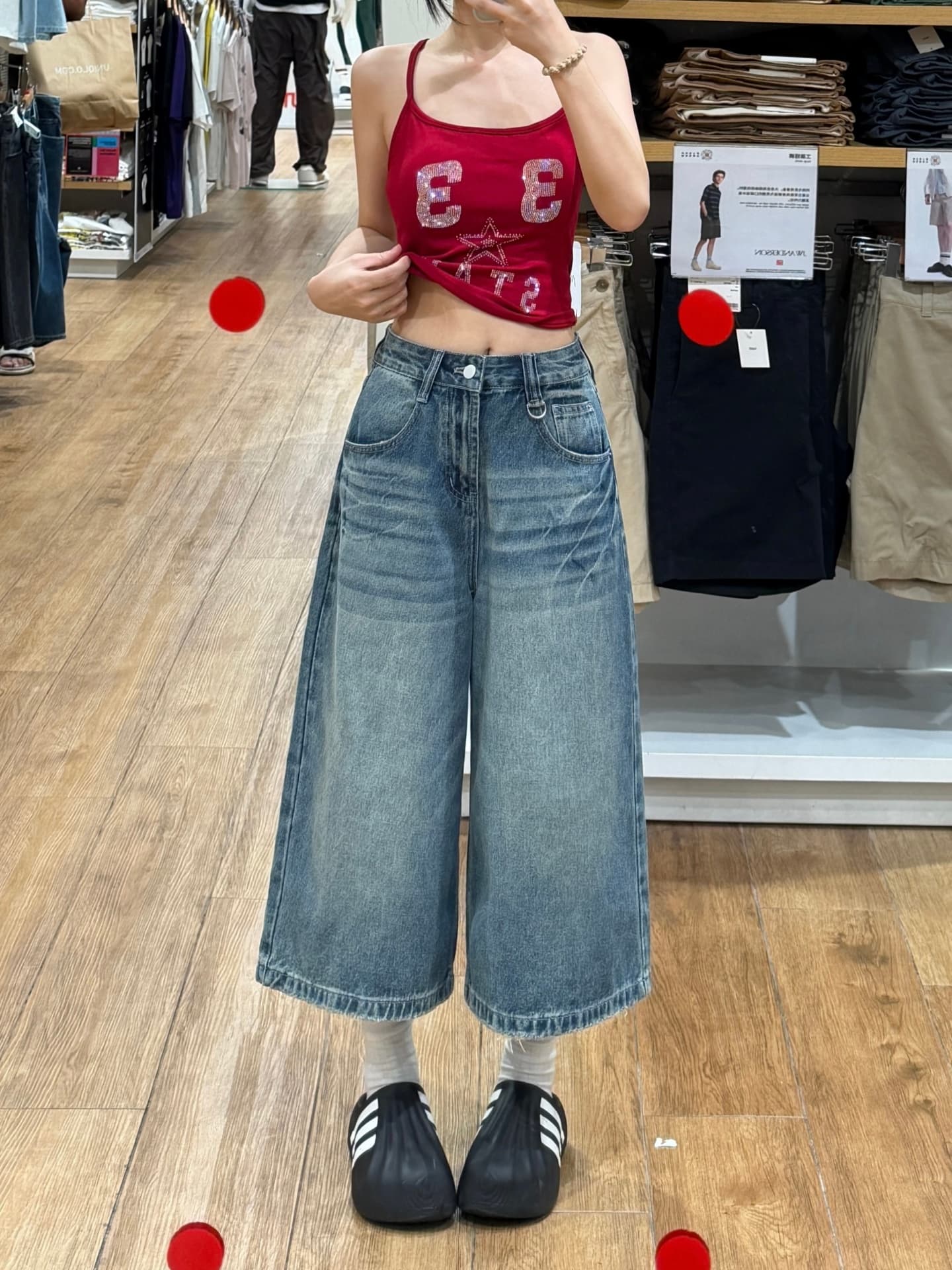 실사 레트로 7 점 청바지 여성 여름 2026 새로운 하이웨이스트 슬림해 보이는 반바지 루즈핏 와이드 레그 팬츠 어린이 트렌디 상세 이미지 4