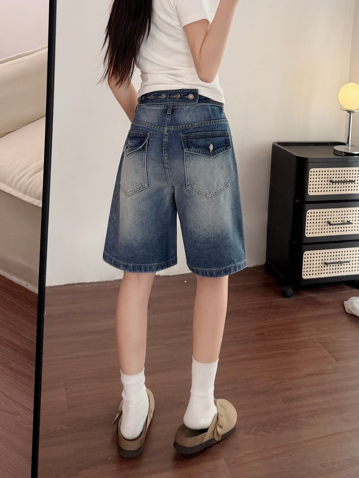 실사 빅 사이즈 찢어진 부분 데님 반바지 여성 여름 얇은 스타일 2026 새로운 넓은 다리 바지 지방 mm 슬림해 보이는 오부 바지 상세 이미지 11