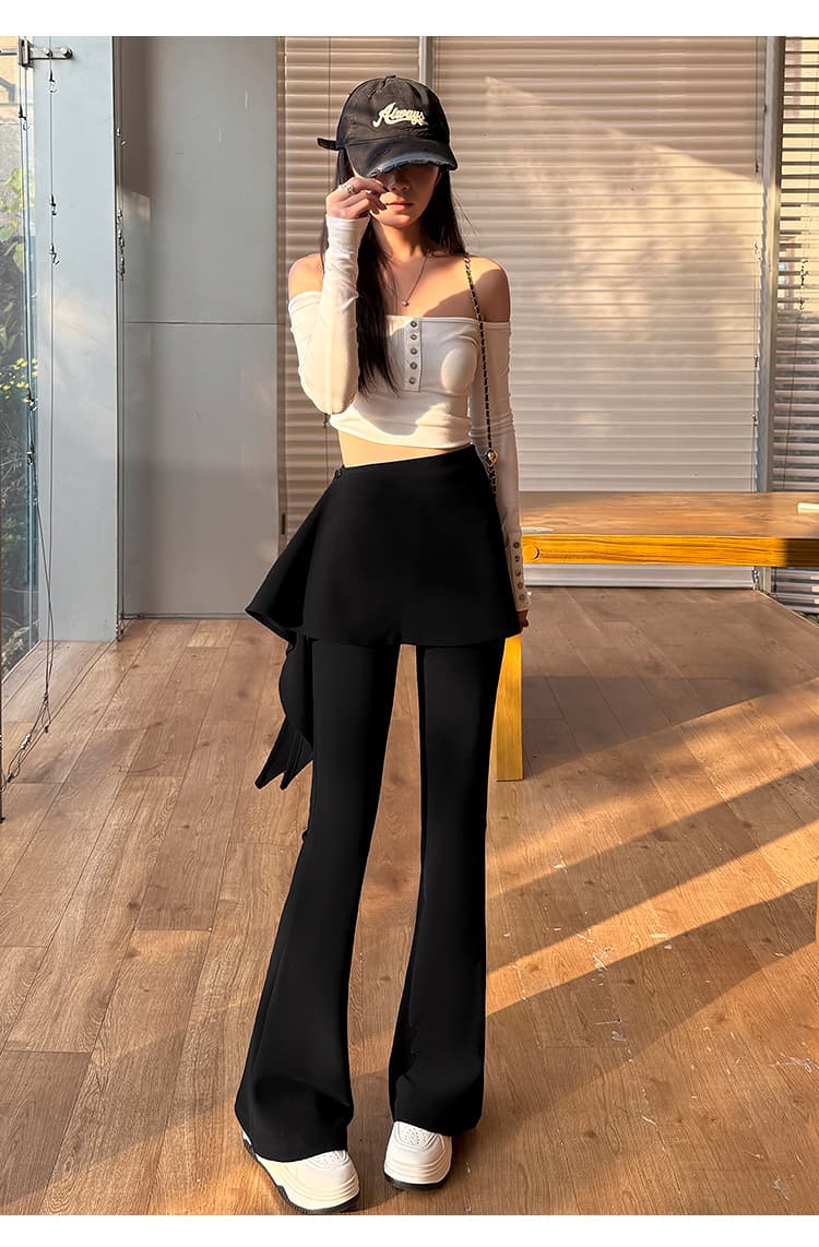 실사 부츠컷 치마바지 여성 2026 봄 새로운 하이웨이스트 슬림해 보이는 도루 센스 신축성 페이크 레이어드 정장 나팔 바지 상세 이미지 20