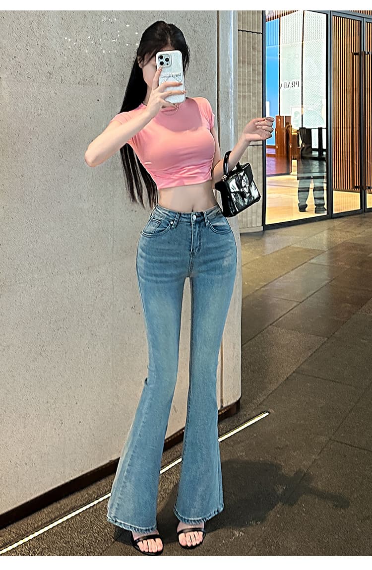 실사 나만의 것을 가져와 라. 펭 넓적 다리 봄 새로운 중 하이웨이스트 대 길다 다리 펭 넓적 다리 부츠컷 바지 3 색 몸매 가꾸기 청바지 긴 바지 상세 이미지 34