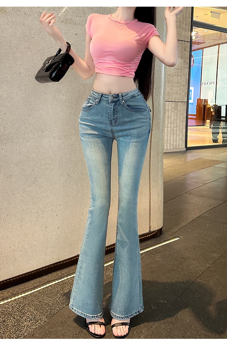 실사 나만의 것을 가져와 라. 펭 넓적 다리 봄 새로운 중 하이웨이스트 대 길다 다리 펭 넓적 다리 부츠컷 바지 3 색 몸매 가꾸기 청바지 긴 바지 상세 이미지 37