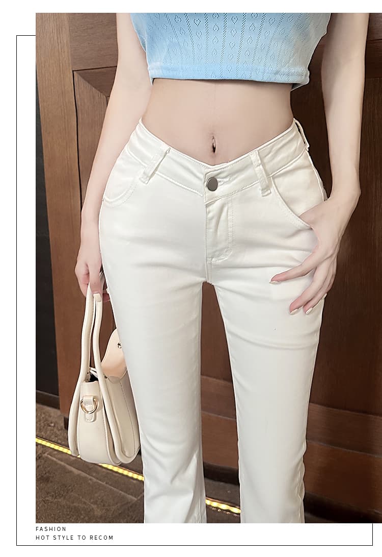 실사 한국 스타일 밀크 티 색상 변화 없는 펭 넓적 다리 v 허리 디자인 5 색 부츠컷 바지 배 모양 필수 허리 엉덩이 ~보다 하느님 바지 상세 이미지 28