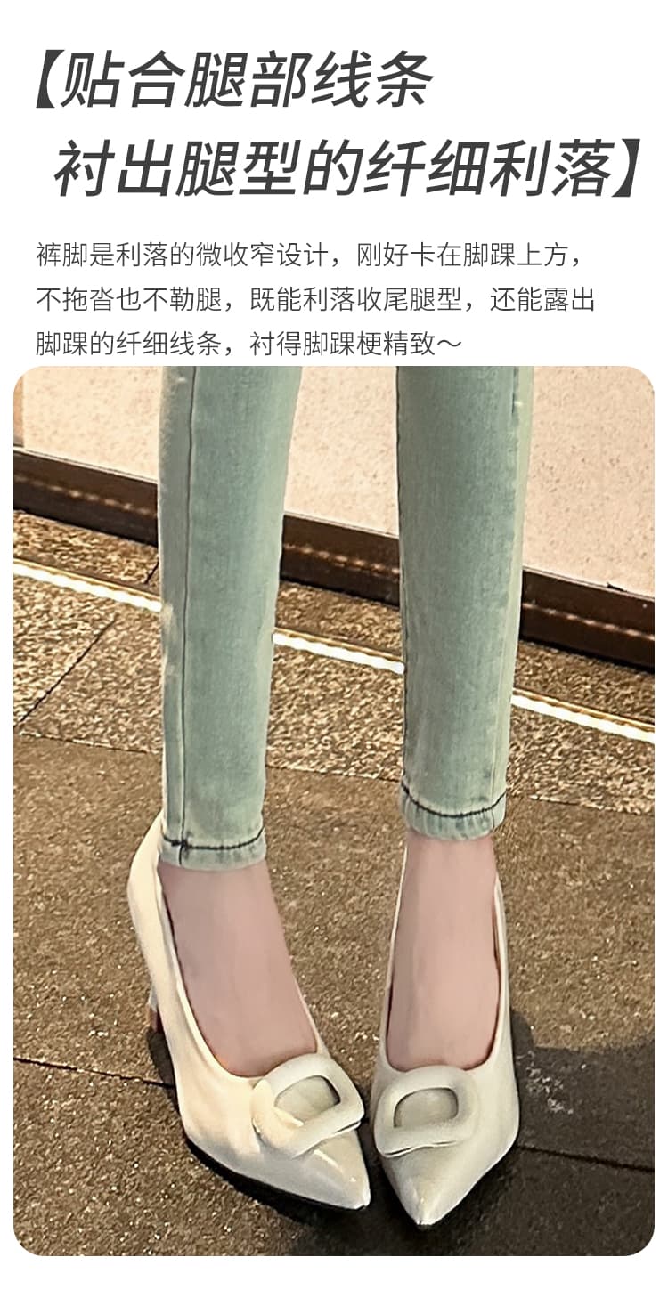실사 아메리칸 레트로 워싱 하늘색 자수 작은 청바지 다용도 핫걸 리프트 엉덩이 타이트 연필 9부 바지 상세 이미지 14