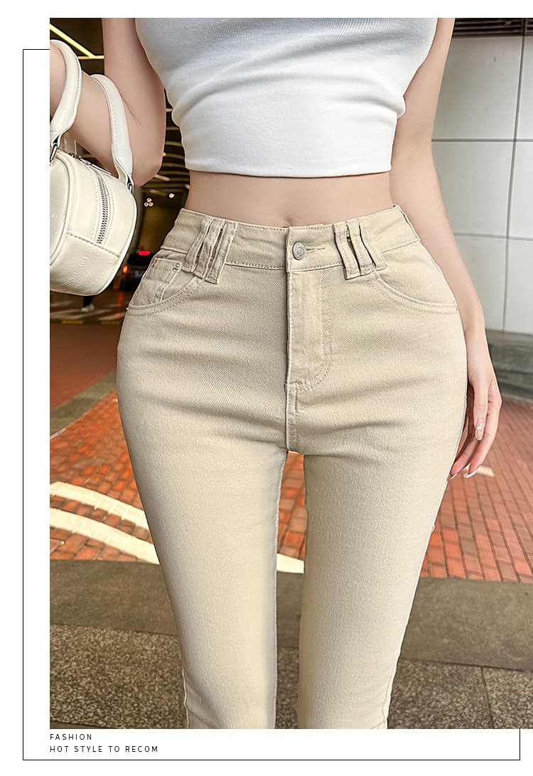 실사 토끼 버블 꽃차 애니 편지 오리지널 디자인 봄 새로운 펭 넓적 다리 작은 발 바지 하이 웨이스트 청바지 상세 이미지 27