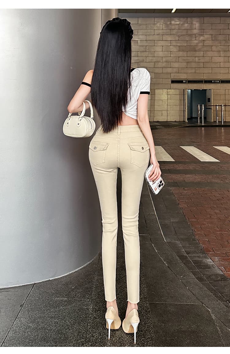 실사 토끼 버블 꽃차 애니 편지 오리지널 디자인 봄 새로운 펭 넓적 다리 작은 발 바지 하이 웨이스트 청바지 상세 이미지 28