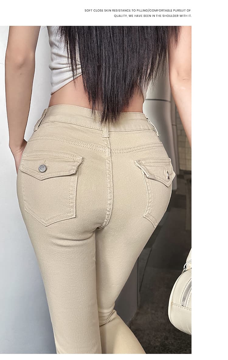 실사 토끼 버블 꽃차 애니 편지 오리지널 디자인 봄 새로운 펭 넓적 다리 작은 발 바지 하이 웨이스트 청바지 상세 이미지 30