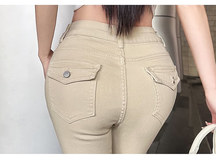 실사 토끼 버블 꽃차 애니 편지 오리지널 디자인 봄 새로운 펭 넓적 다리 작은 발 바지 하이 웨이스트 청바지 상세 이미지 33