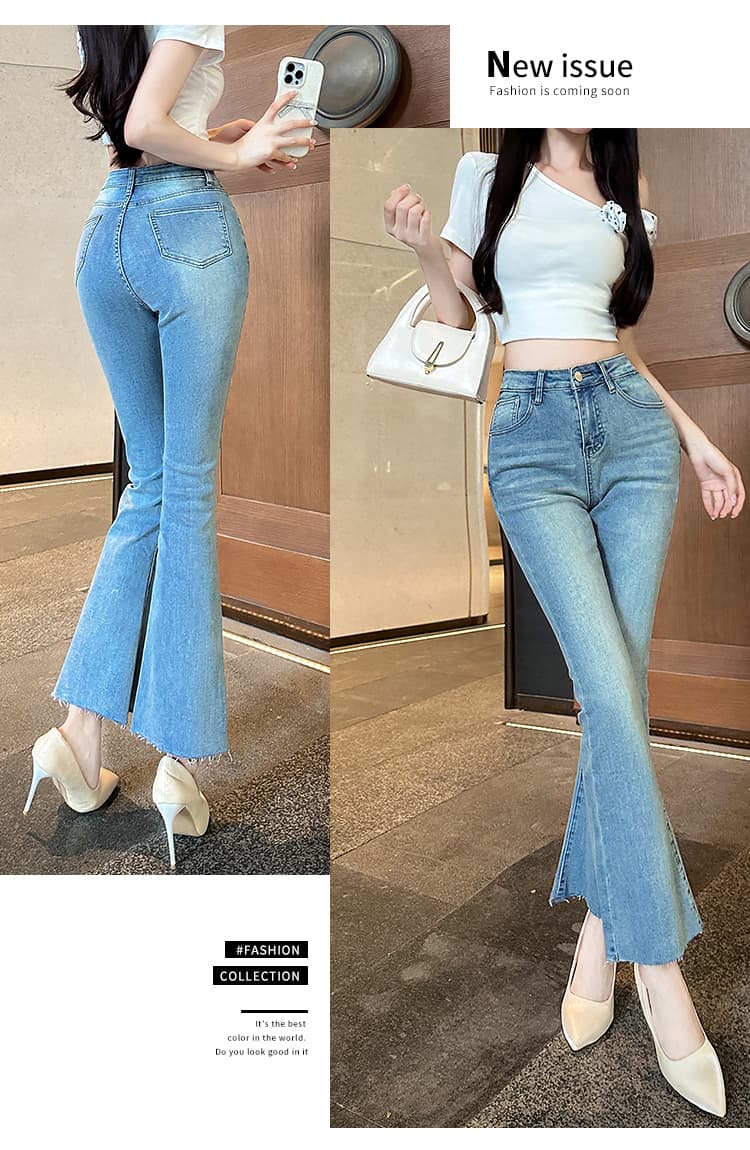 실사 그리스어 와일드 이순신 어린이 나만의 것을 가져와 라. 펭 넓적 다리 레트로 하늘색 리프트 엉덩이 몸매 가꾸기 9 포인트 부츠컷 거친 가장자리 청바지 여성 상세 이미지 21