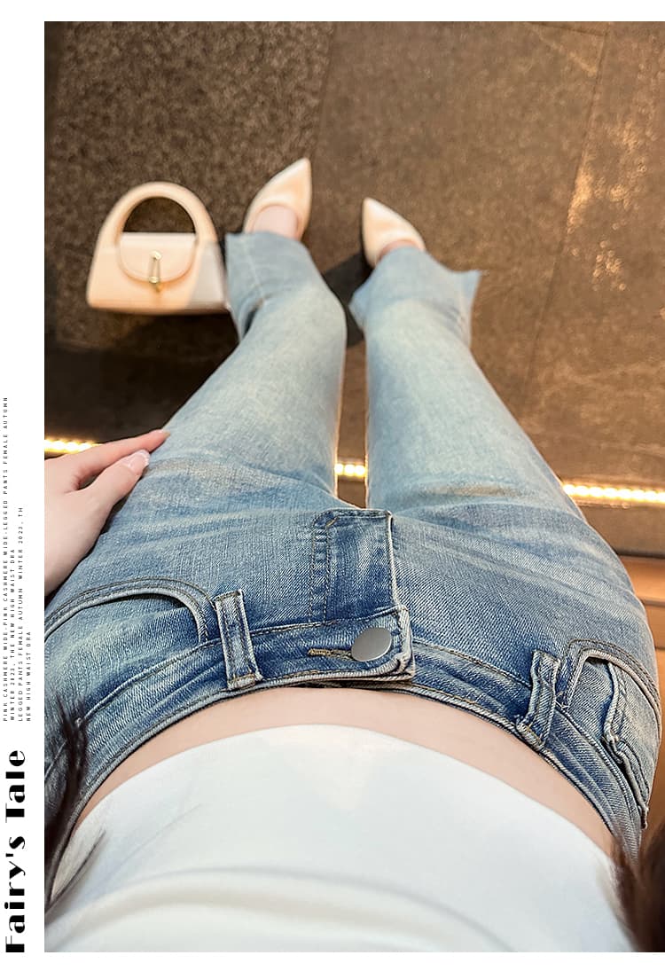 실사 그리스어 와일드 이순신 어린이 나만의 것을 가져와 라. 펭 넓적 다리 레트로 하늘색 리프트 엉덩이 몸매 가꾸기 9 포인트 부츠컷 거친 가장자리 청바지 여성 상세 이미지 23