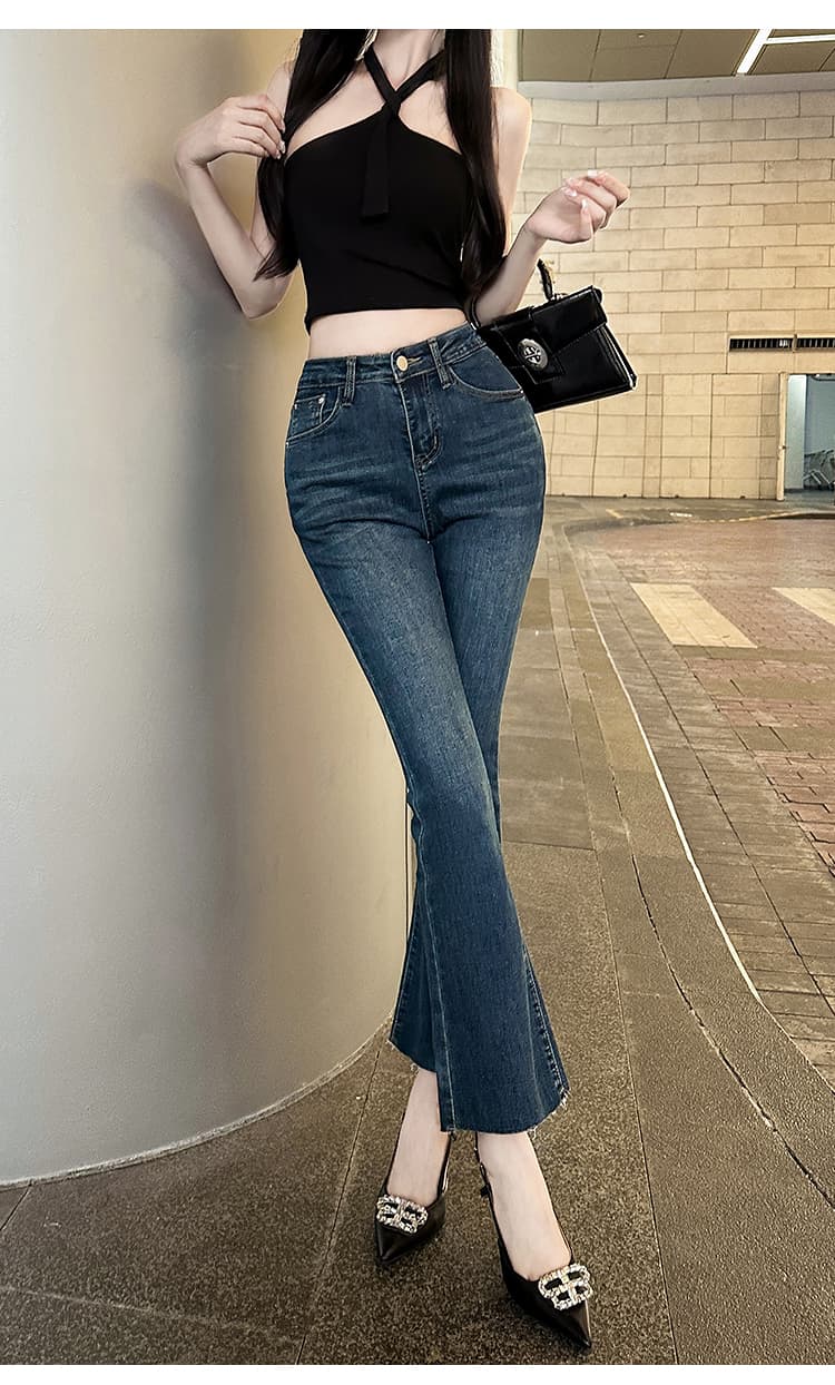 실사 그리스어 와일드 이순신 어린이 나만의 것을 가져와 라. 펭 넓적 다리 레트로 하늘색 리프트 엉덩이 몸매 가꾸기 9 포인트 부츠컷 거친 가장자리 청바지 여성 상세 이미지 28
